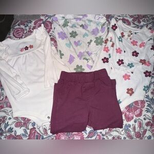 18M Floral Baby Outfit Set with Burgundy Pants